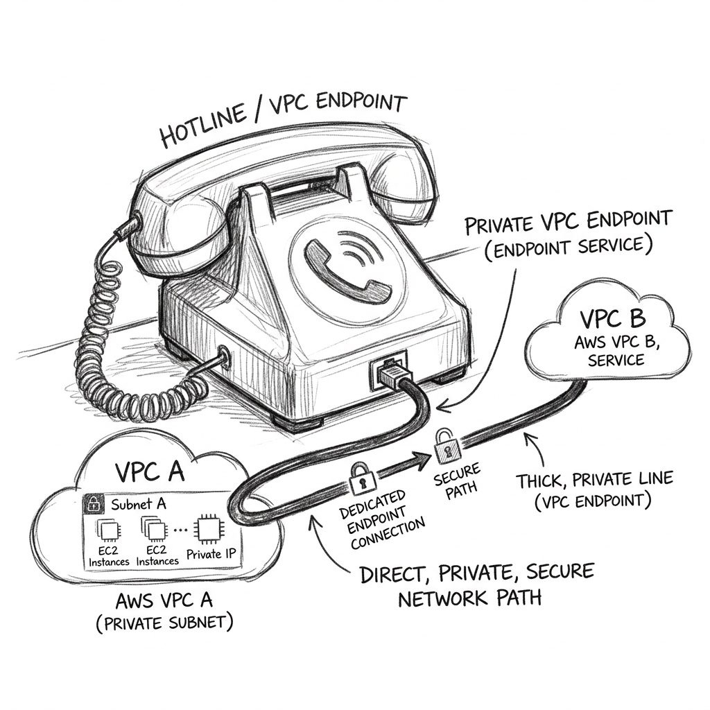 A dedicated point-to-point hotline telephone, representing a VPC endpoint