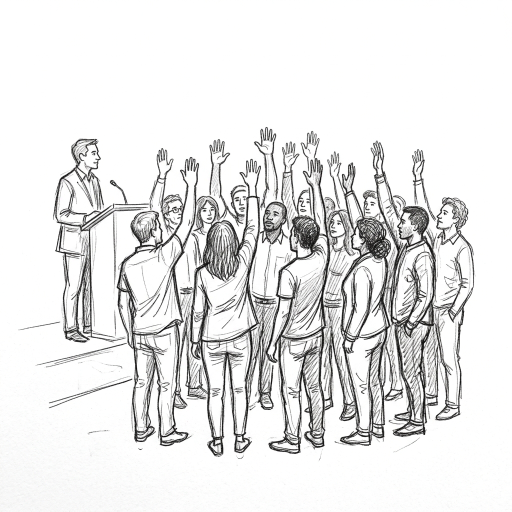 A group of people voting for a leader