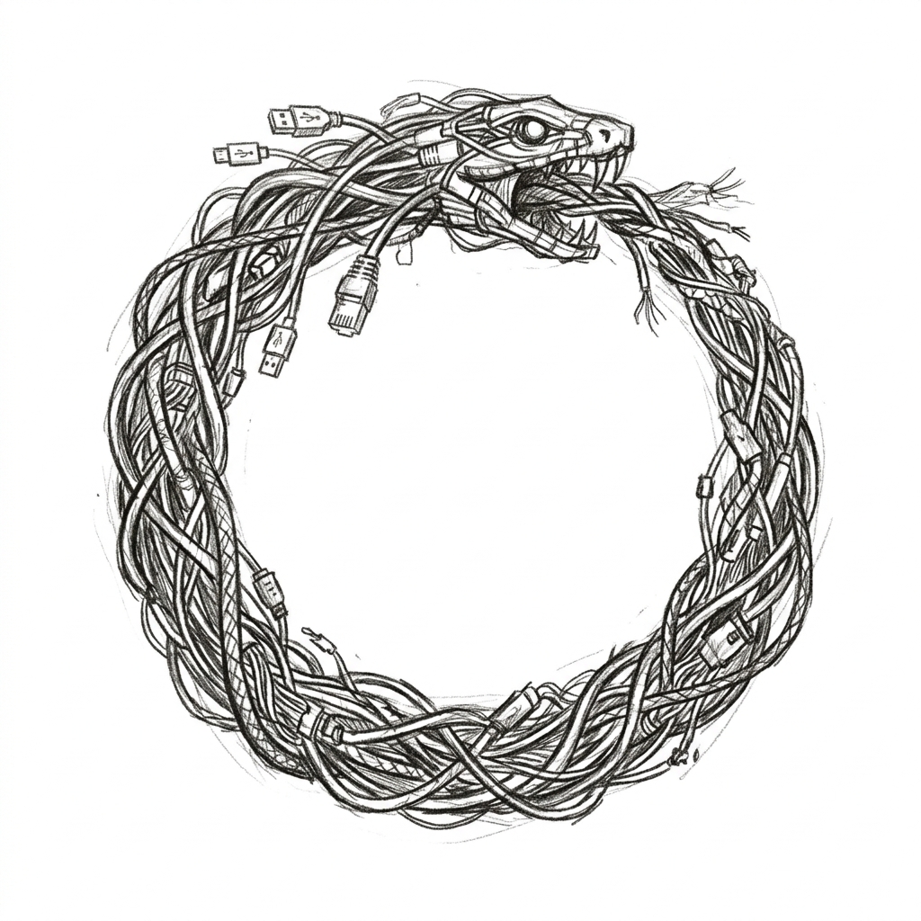 Conceptual sketch of an ouroboros made of cables