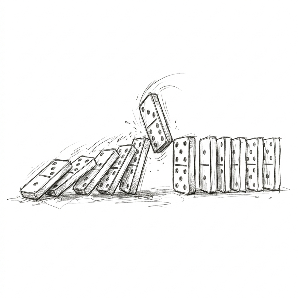 Conceptual sketch of falling dominoes