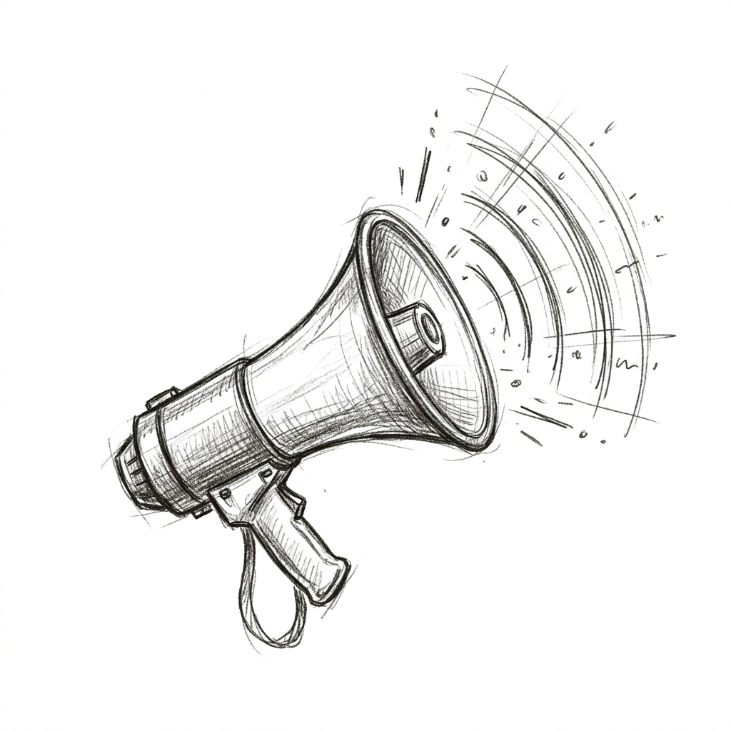 Conceptual sketch of a megaphone broadcasting